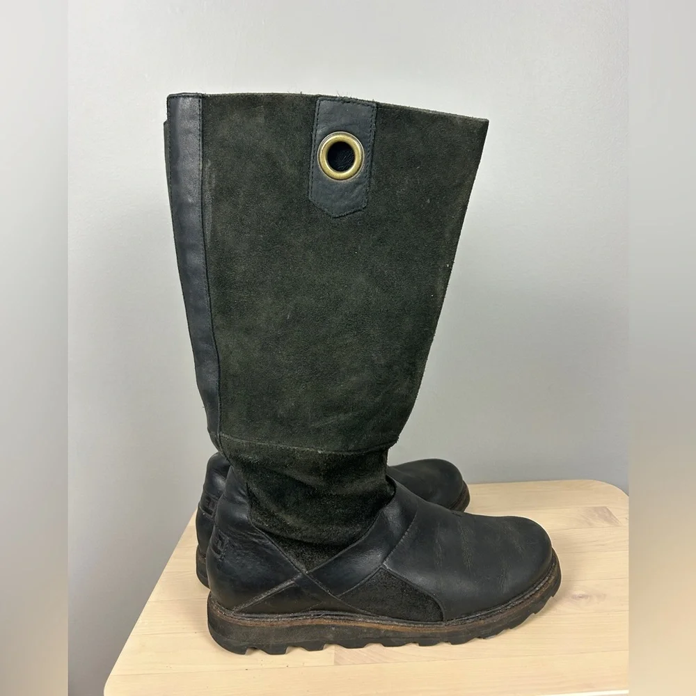 SOREL Wicked‎ Work Boot Tall Size 8 Leather Suede Black Green Winter Waterproof - Picture 3 of 7